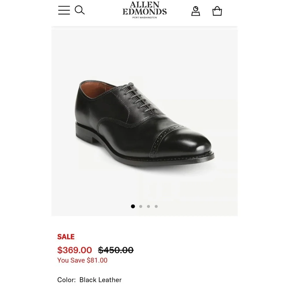 Size 13 - Allen Edmonds Fifth Avenue Cap-Toe Oxford Black Leather